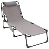 Șezlong pliabil, gri, poliester, 182 x 60 x 30 cm