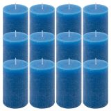 Set de lumânări rustice, 11,5 cm, Ø 6,8 cm, albastru, 12 buc