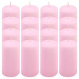 Set de lumânări cilindrice, 10 cm, Ø 5 cm, roz, 16 buc.