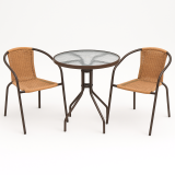 Set balcon grădină, polyrattan, 2 scaune + masă din sticlă
