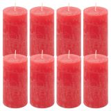 Set de lumânări rustice, 10 cm, Ø 5 cm, roșu, 8 buc