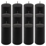 Set de lumânări stâlp, 11,5 cm, Ø 6 cm, negru, 12 buc.
