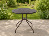 Masă rotundă exterior, 80 cm, oțel și plastic, maro, rezistă