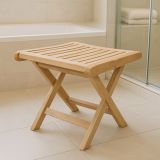 Taburet pliabil din lemn de tec natural, design minimalist,