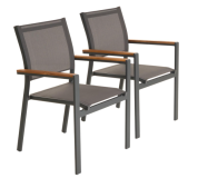 Scaune stivuibile terasă, set 2, aluminiu, antracit, brațe