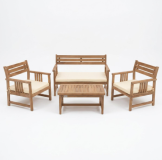 Set mobilier de grădină din lemn de tec cu perne, 4 piese