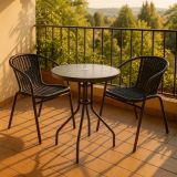 Masă bistro cu blat din sticlă+2 scaune Garth polyrattan