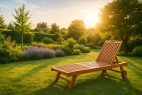 Șezlong de grădină din lemn de tec DIVERO