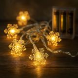 Lanț luminos de Crăciun - fulgi de zăpadă, alb cald, 20 LED-