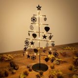 Brad decorativ de Crăciun din metal - negru, 25 LED-uri, alb