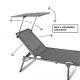 Șezlong pliant DIVERO cu acoperiș XXL, negru