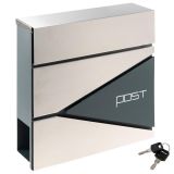 Cutie poștală cu compartiment pentru ziare, argintiu, 2xchei