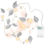 Instalație luminoasă decorativă cu perle și frunze argintii,
