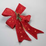Decorațiune de Crăciun, fundiță roșie, 20 LED-uri, alb cald