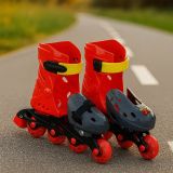 Patine cu role reglabile G217 "- 8,5" roșu-gri