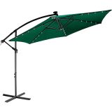 Umbrelă terasă cu LED, verde, 300 cm, braț lateral, manivelă