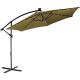 Umbrelă suspendată LED 350 cm khaki, braț lateral, deschider