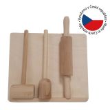 Set de joacă bucătărie din lemn pentru copii, 4 piese