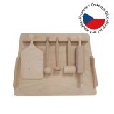 Set bucătărie din lemn pentru copii, 5 ustensile cu suport