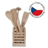 Set de tacâmuri de bucătărie din lemn pentru copii în suport