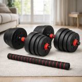 Set gantere 2 în 1, 30 kg, cu discuri din plastic și ciment