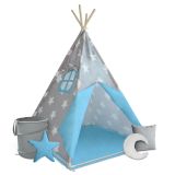 Cort Teepee pentru copii , albastru / gri, cu accesorii