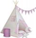 Cort Teepee pentru copii, roz / bej, cu accesorii + steag