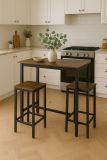 Loft bar set 1+2, vintage, masă și 2 taburete metal/lemn