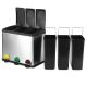 Coș de gunoi inox 45L cu 3 compartimente, pedale colorate