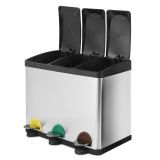 Coș de gunoi inox 45L cu 3 compartimente, pedale colorate