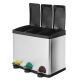 Coș de gunoi inox 45L cu 3 compartimente, pedale colorate