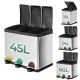 Coș de gunoi inox 45L cu 3 compartimente, pedale colorate