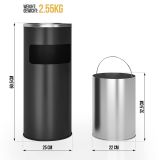 Coș de gunoi cu scrumieră, oțel inoxidabil, 17L, negru, antî