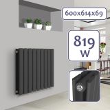Radiator de perete orizontal antracit 819W, oțel, 600x614x69