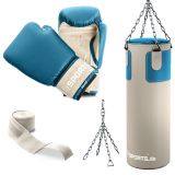 Set complet box acasă, sac 25 kg, mănuși, bandaje, bej-albas