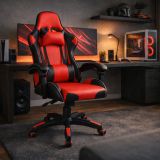 Scaun de birou ergonomic cu perne, negru-roșu