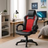 Scaun de birou ergonomic, roșu-negru