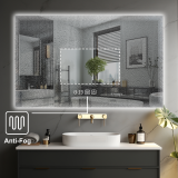 Oglindă LED baie 90x70 cm cu iluminare, dezaburire și ceas