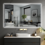 Oglindă LED baie 90x70 cm cu iluminare, dezaburire și ceas