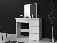 Măsuță de toaletă albă cu oglindă și sertare pentru machiaj