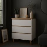 Dulap cu sertare 80 cm, alb / stejar