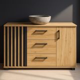 Comodă cu sertare și mânere din stejar de 140 cm