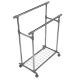 Suport metalic pentru haine pe roți, 2 bare + rafturi