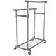Suport metalic pentru haine pe roți, 2 bare + rafturi