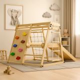 Loc de joacă interior din lemn pentru copii, cu tobogan și p