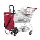Cărucior de cumpărături roșu cu buzunar lateral și elemente 
