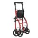 Carucior de mers roșu cu roți pivotante și geantă