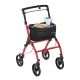 Carucior de mers roșu cu roți pivotante și geantă
