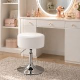 Taburet rotund Tonia, piele ecologică, reglabil, alb/argint.