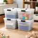 Set 4 cutii organizare plastic semitransparente cu capac 30L